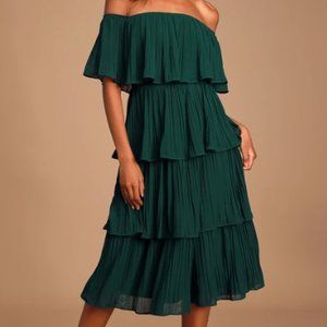 Emerald green off the shoulder midi dress